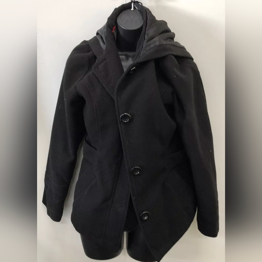 Details Intl Women's Classic Black Pea Coat Jacket Size Med MSRP $100